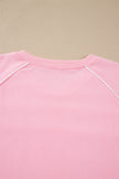 Pink Piping Trim Long Sporty Pullover Drawstring Elastic Waist Shorts Set