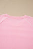 Pink Piping Trim Long Sporty Pullover Drawstring Elastic Waist Shorts Set