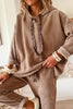 Dark Khaki Drawstring Pullover Hoodie and High Waist Pants Corduroy Suit