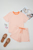 Yellow Stripe Contrast Neck Loose Tee and Drawstring Shorts Set