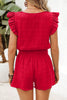 Fiery Red Textured Square Neck Top and Shirred High Waist Shorts Set
