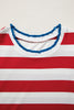 Blue Stripe Contrast Trim Round Neck Short Puff Sleeve Shift Mini Dress