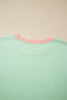 Sachet Pink Soft Ribbed Color Block Trim Casual Short Set