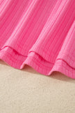Sachet Pink Soft Ribbed Color Block Trim Casual Short Set