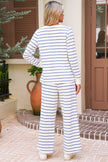 Sail Blue Striped Long Sleeve Pullover and Wide Leg Pants Set