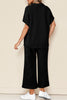 Navy Blue Stylish Textured Loose Fit T Shirt and Drawstring Pants Set