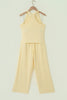 Yellow Cream Slim Ribbed Tank Top and Sweatpants Set