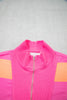 Pink Half Zipper Placket Bracelet Sleeve Top Casual Shorts Set