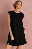 Black Textured Cap Sleeve T Shirt Shift Mini Dress