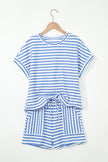 Pink Striped Print Short Sleeve Top and Pocket Shorts Set