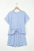 Pink Striped Print Short Sleeve Top and Pocket Shorts Set