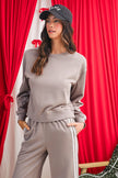 Gray Morn Varsity Striped Detail Cropped Pullover Wide Leg Pants 2pcs Outfit