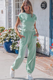 Beau Blue Solid Color Cropped Tank Top and Jogger Pants Set