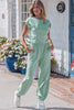 Beau Blue Solid Color Cropped Tank Top and Jogger Pants Set