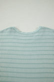 Rose Stripe Raised Rib Loose Tee Drawstring Elastic Waist 2pcs Short Set