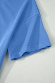 Sky Blue Solid Cover Oversize Tee Pocketed Casual Pants 2pcs Outfit