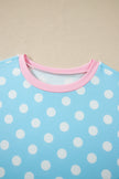 Sky Blue Polka Dot Short Sleeve Top and Pants Set