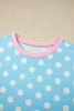 Sky Blue Polka Dot Short Sleeve Top and Pants Set