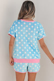 Pink Polka Dot Contrast Edge Casual Short Set
