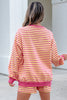 Yellow Stripe Color Block Trim Round Neck Long Sleeve Top Casual Shorts 2pcs Set