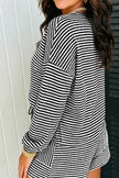 Brown Stripe Textured Knit Long Sleeve Top Elastic Waist Shorts Casual Outfit