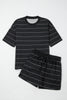 Black Stripe Half Sleeve Tee Drawstring Shorts 2pcs Set
