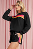 Black Colorful Striped Long Sleeve Pullover and Shorts Set