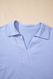 Sky Blue Striped Dolman Sleeve Pullover and Drawstring Shorts Set