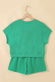 Sea Green Solid Color Loose Tee Drawstring Shorts 2pcs Outfit