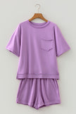 Mint Green Raw Edge Patch Pocket Oversized Top and Shorts Set
