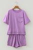 Mint Green Raw Edge Patch Pocket Oversized Top and Shorts Set
