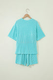 Rose Stripe Raised Rib Loose Tee Drawstring Elastic Waist 2pcs Short Set