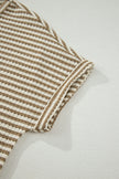 Brown Stripe Breathable Textured Knit Short 2pcs Set