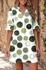 Green Polka Dot Print Flounced Half Sleeve Casual Vacation Style Mini Dress