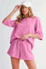 Bonbon Loose V Neck Tee and Drawstring Shorts Set