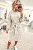 Brown Stripe Striped Colorblock Cuffs Round Neck Long Sleeve Shift Dress