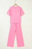 Sky Blue Solid Cover Oversize Tee Pocketed Casual Pants 2pcs Outfit