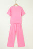 Sky Blue Solid Cover Oversize Tee Pocketed Casual Pants 2pcs Outfit