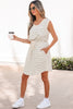 Beige Stripe Drawstring Tunic Tank Mini Dress with Pockets