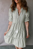 Green Stripe Tasseled Tie Neck Ruffled Short Sleeve Tiered Flattering Dress