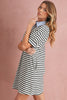 Black Stripe Collared Puff Sleeve Pocketed Mini Dress