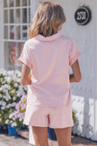 Sky Blue Striped Dolman Sleeve Pullover and Drawstring Shorts Set