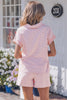Sky Blue Striped Dolman Sleeve Pullover and Drawstring Shorts Set