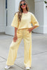 Sachet Pink Lace Patchwork Half Sleeve Top Elastic Waist Pants Two Piece Set