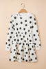 Pink Polka Dot Printed Long Sleeve Flared Mini Dress