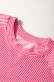 Bright Pink Solid Corded Short Sleeve T Shirt and Wide Leg Pants Set