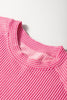 Bright Pink Solid Corded Short Sleeve T Shirt and Wide Leg Pants Set