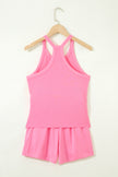 Sky Blue Slim Tank Top Elastic High Waist Shorts 2pcs Outfit