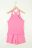 Sky Blue Slim Tank Top Elastic High Waist Shorts 2pcs Outfit