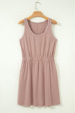 Smoke Gray Mineral Wash U Neck Elastic Waist Sleeveless Mini Dress